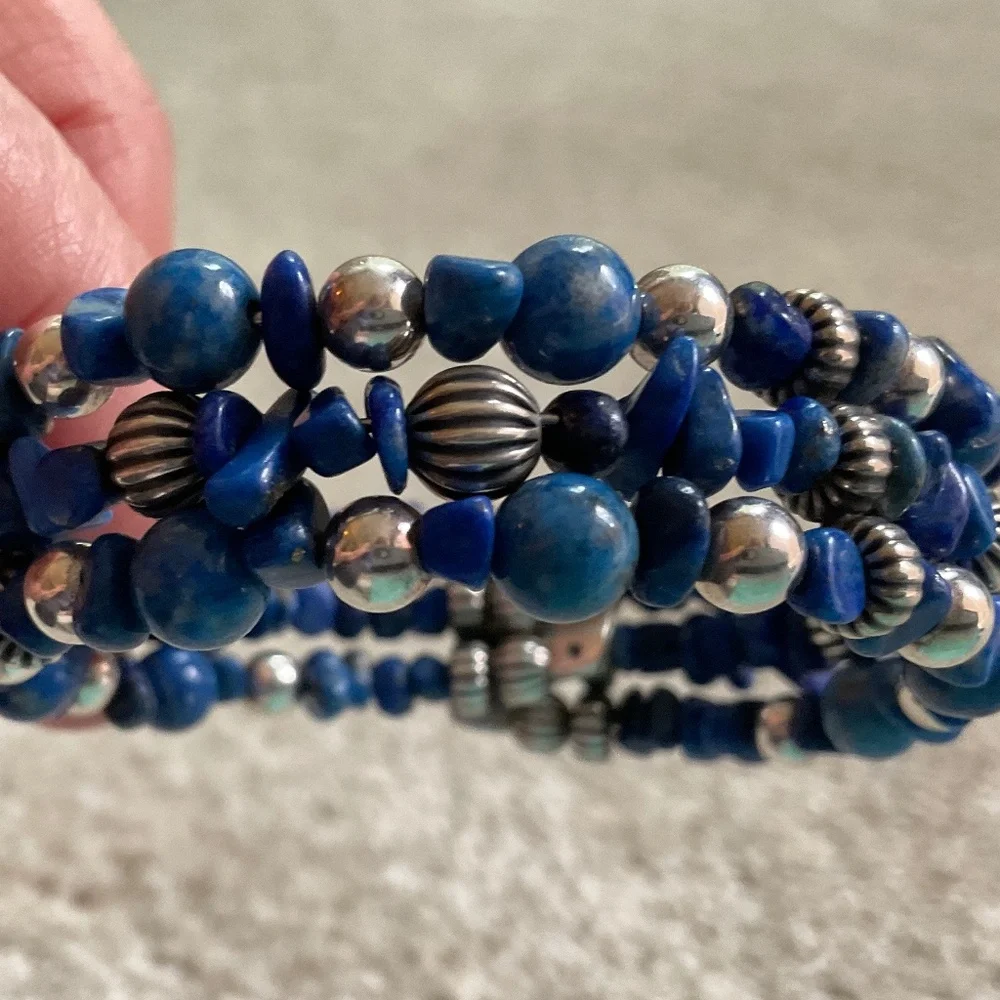 Carolyn Polllack Lapis Lazuli and Sterling Silver Wrap Bracelet
